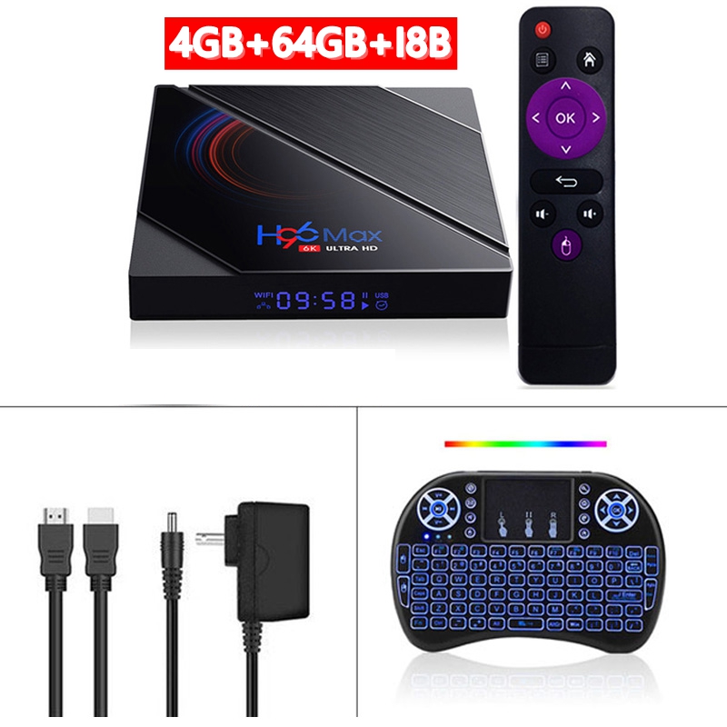 Tv Box Android 10.0 H96 Max H616 Media Player Dual Frequency Wifi Smart  Tv  Box 4+64g 4+64G_Australian plug+I8 Keyboard