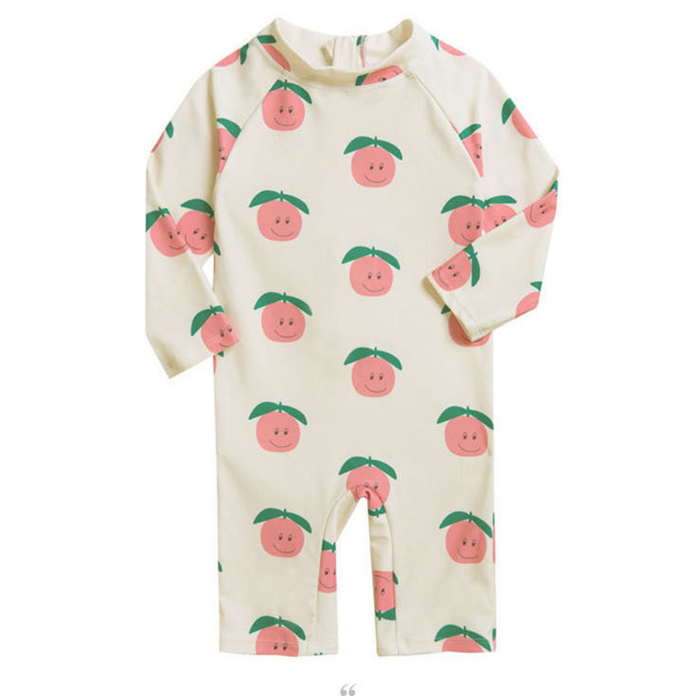 Summer One-piece Swimsuit For Baby Girls Boys Cute Printing Long Sleeves Quick-drying Sunscreen Swimwear beige peach XL
