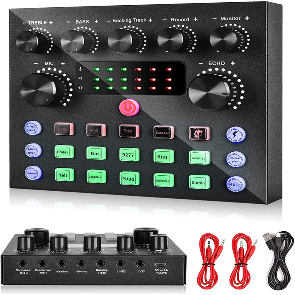 V8s Live Sound  Card  Set For Mixer Streaming Bluetooth-compatible Sound Effects Mixer Board Music Recording Broadcast Tool Black V8S