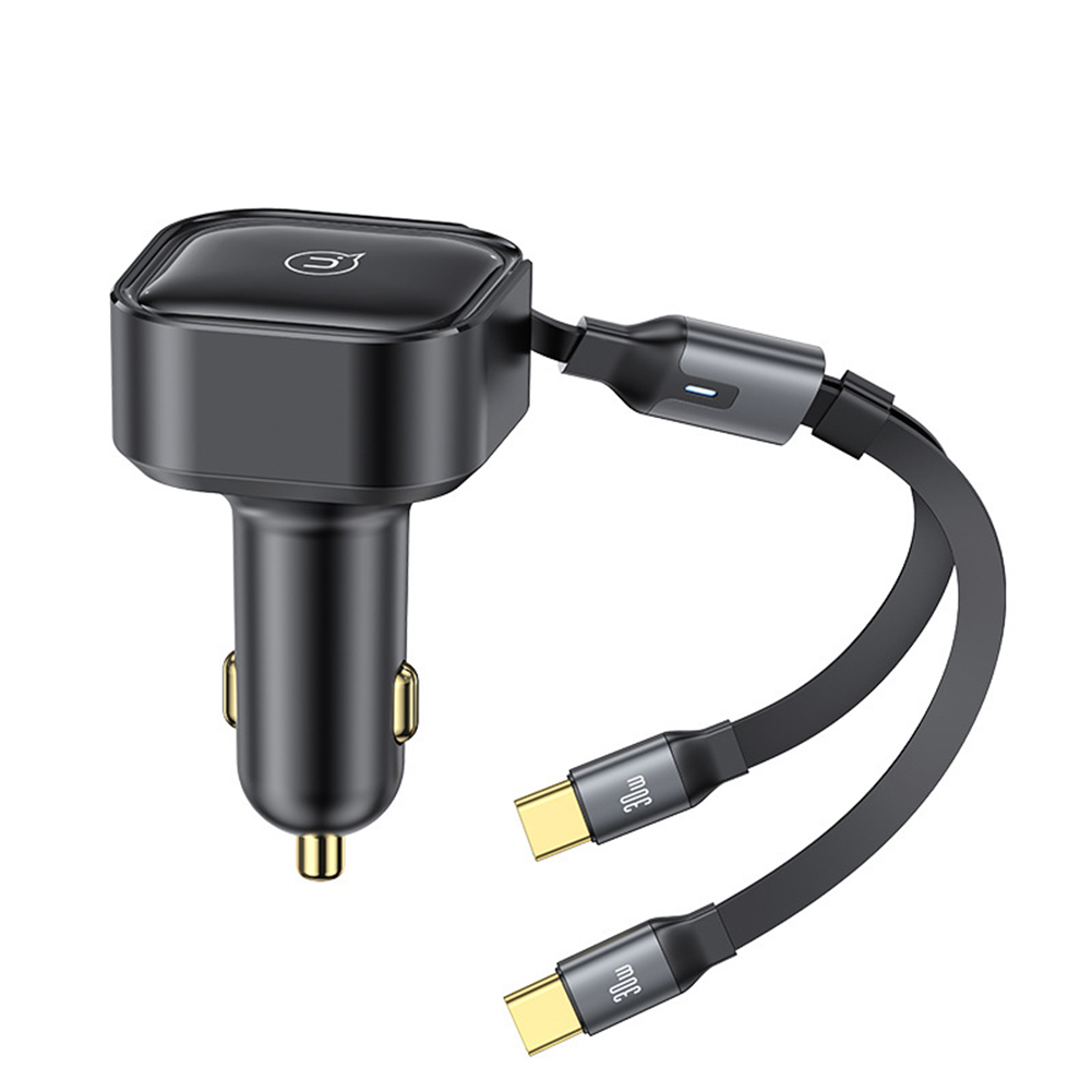 C41 Fast Charge Retractable Car Charger 30W Dual USB C Phone Charger Cigarette Lighter Adapter With 2 Type-C Charge Cable 12V-24V Universal For Off-road Vehicles black Type-C+Type-C
