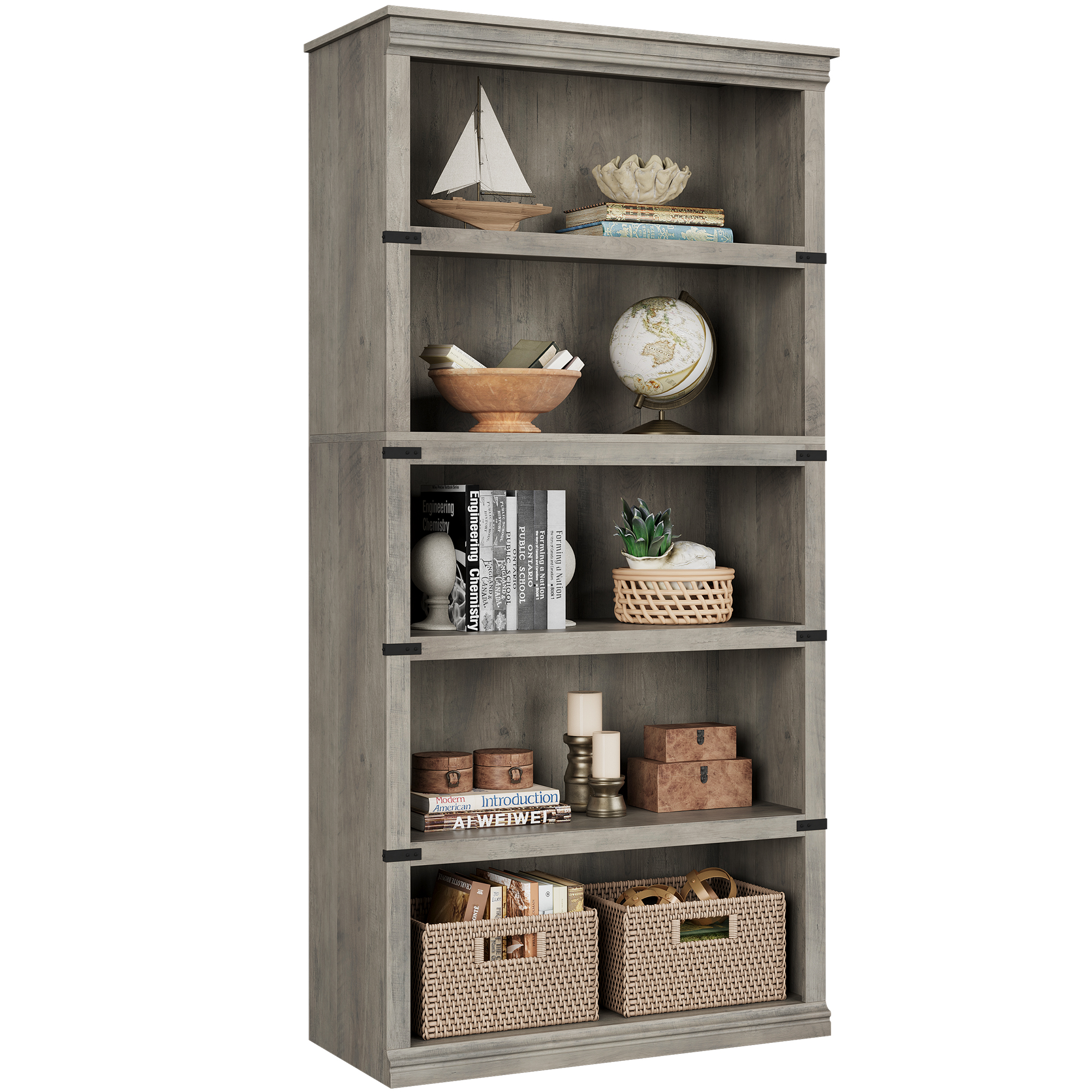 US GARVEE 5 Tier Bookcase, Farmhouse Book Shelf with Storage Open Display Bookshelves, 71