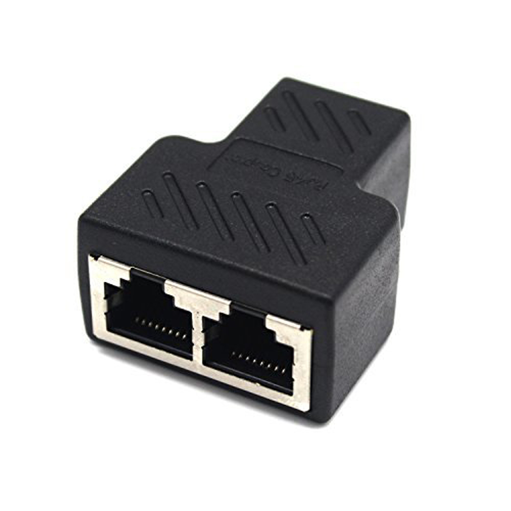 US RJ45 Splitter Adapter 1 to 2 Dual Female Port CAT 5/CAT 6 LAN Ethernet Socket Splitter Connector Adapter  black