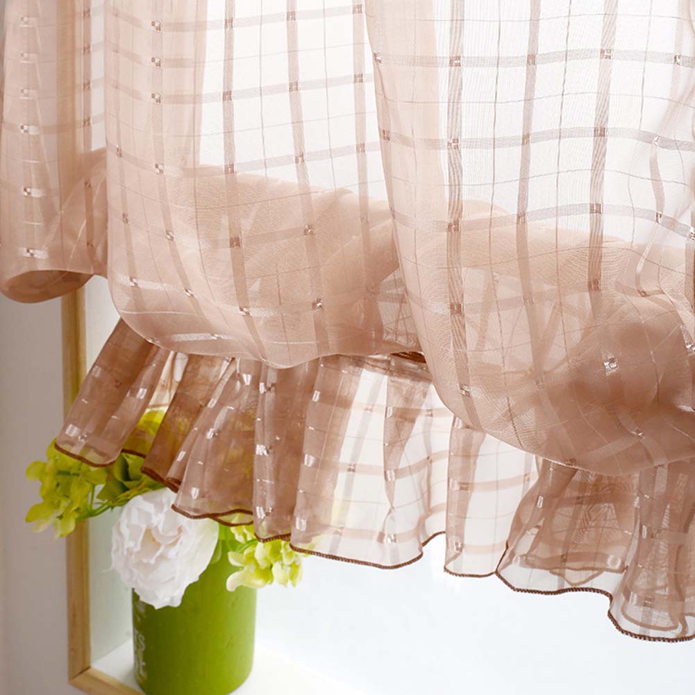 Short Tulle Curtains for Living Room Window Decorative Drapes Brown_1 meter wide x 1.4 meters high