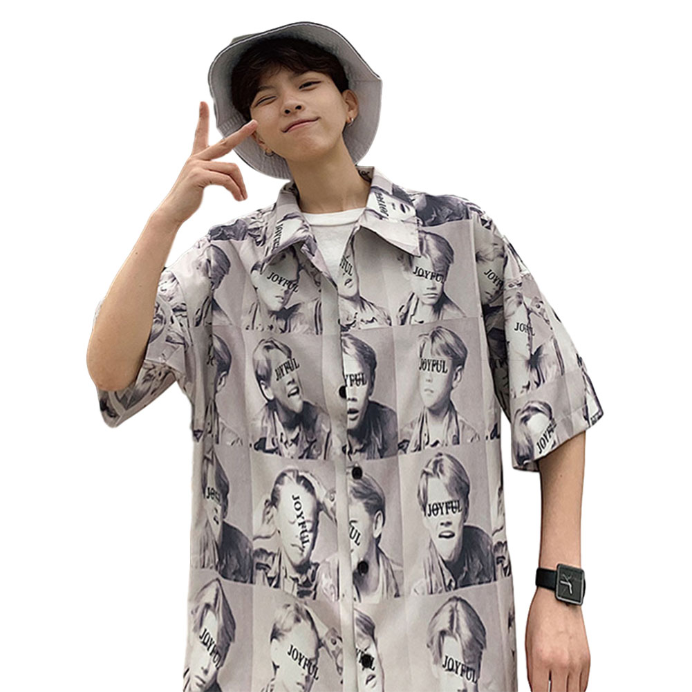 Men's and Women's Shirt Floral Short-sleeve Retro Style Printing Hawaiian Beach Shirt C64#boy_XL