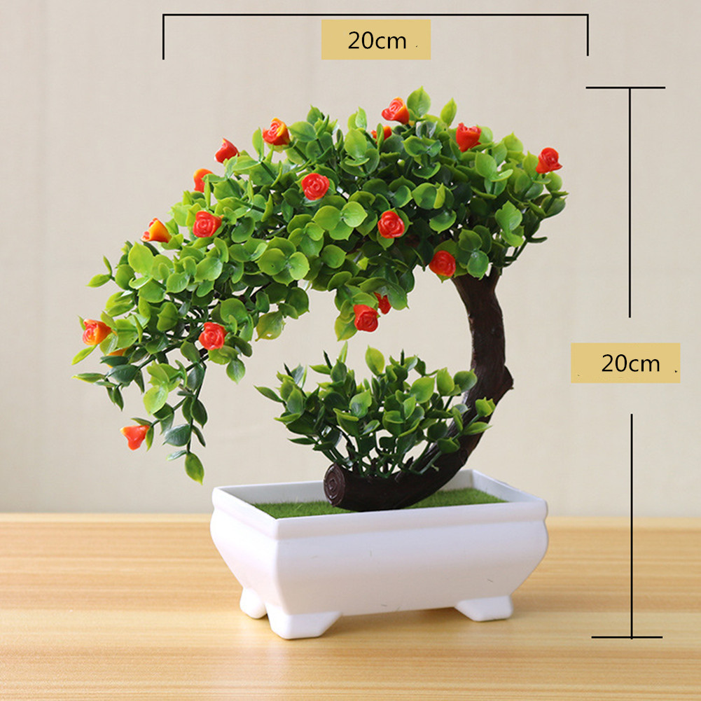 [Indonesia Direct] Artificial Plant Bonsai for Home Dining-table Office Decoration Orange flower