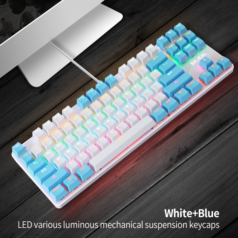 K100 Dual-color 87-key Usb Backlit Key Click Office Home Gaming Mechanical Keyboard White blue