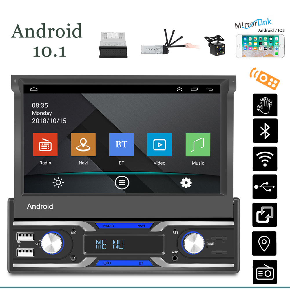 Car Multimedia Player 1Din 7-inch Touch Screen Android 10.1 Navigation Reversing