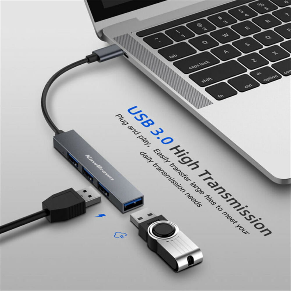 KawBrown 4 Ports Type C HUB USB-C to USB 2.0 Splitter Converter OTG Adapter Cable for Macbook Pro gray