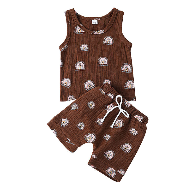 2pcs Kids Summer Casual Cotton Suit Fashion Printing Sleeveless Tank Tops Shorts Two-piece Set For Boys Girls DH1145B 4Y L