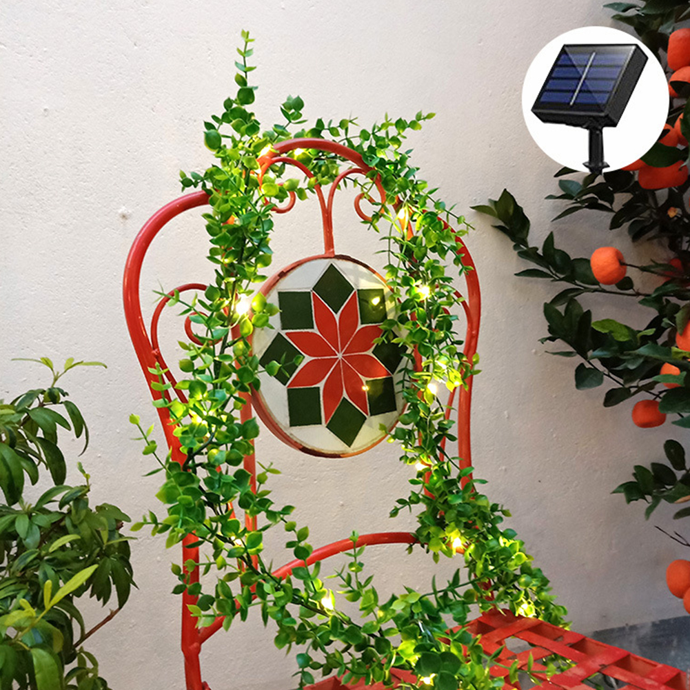 Automatical Eucalyptus Leaves Rattan Lights 8 Lighting Modes Weatherproof Lights String For Patio Decoration Solar 5m 50 lights