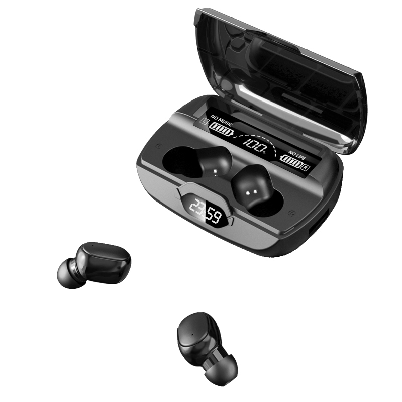 Bluetooth 5.1 Earphones 1200mAh Charging Box Wireless Headphone Sports Earbuds LED Key Clock Display Headsets  black