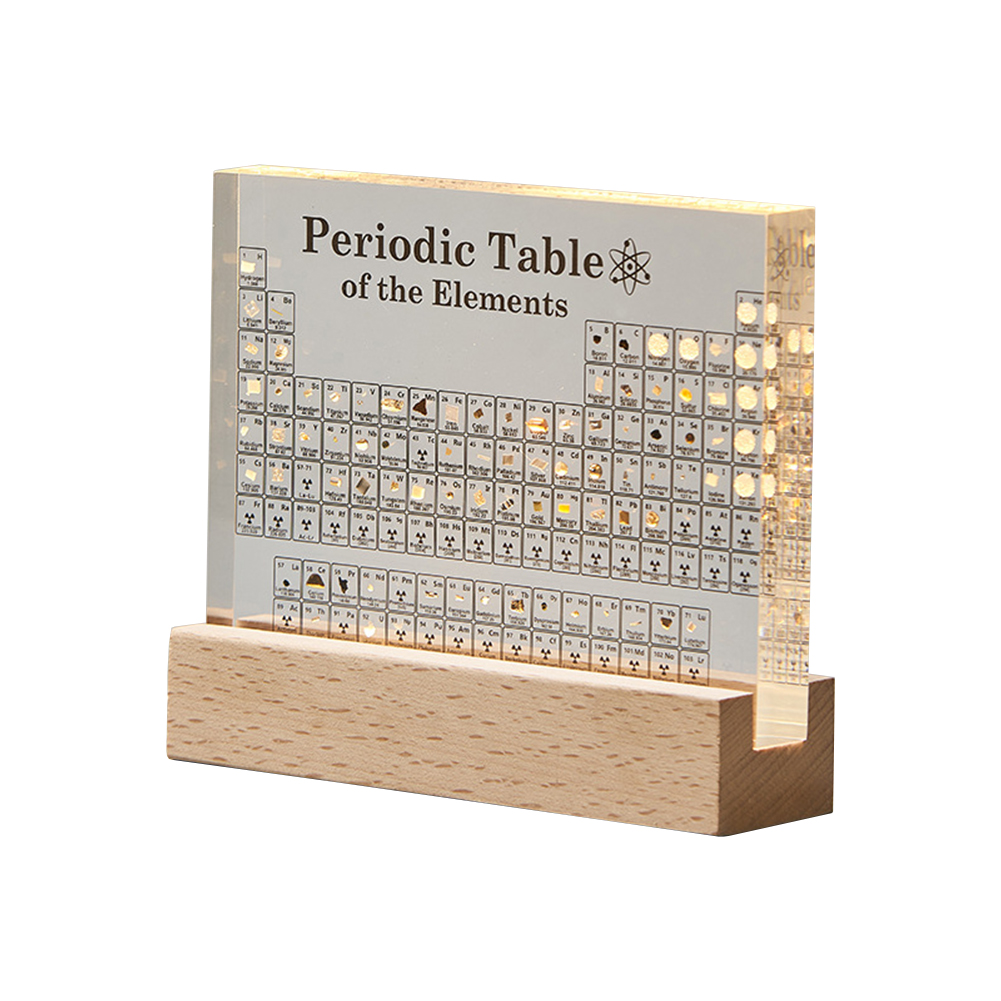 Periodic Table With Light, Acrylic Periodic Table Ornaments With 83 Kinds Of Real Elements And Wooden Stand, Home Decor For Science Lovers Students Gifts Built-in transparent