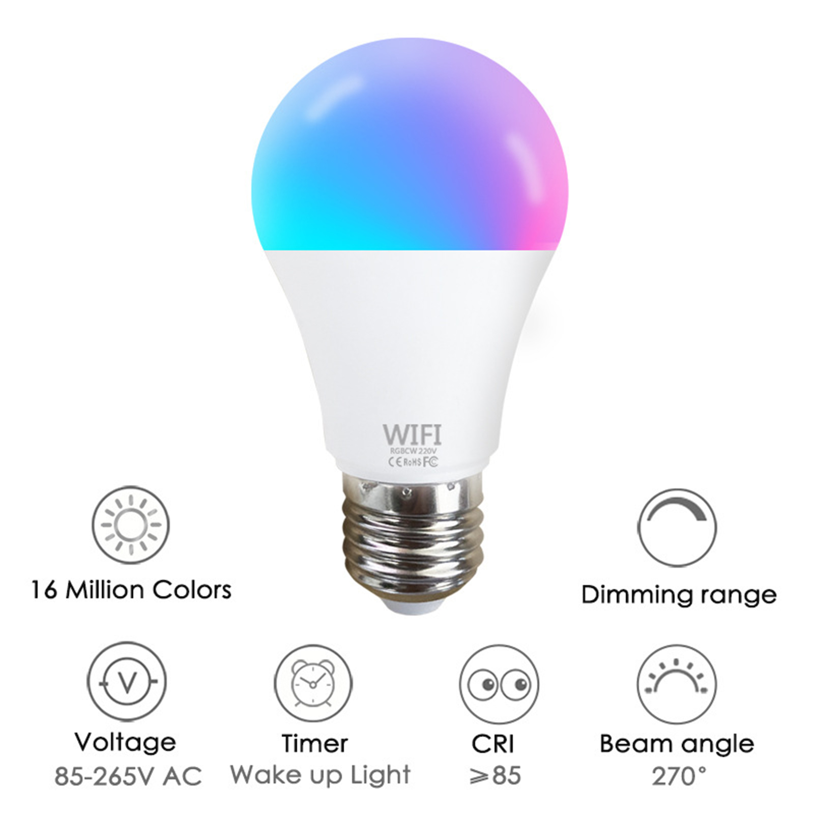 Smart Light Bulbs 1500LM 2000-7000K 15W Night Light Bulbs WiFi RGB LED Color Changing Bulb Voice Controlled Bulb Light For E27/E26/B22 Screw Base Light Bulb B22