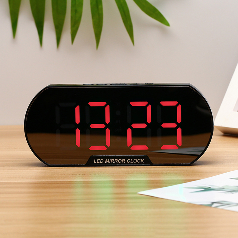 Led  Electronic  Clock Modern Minimalist Fashion Student Alarm Clock Living Room Bedside Mirror Silent Clock Black shell red light