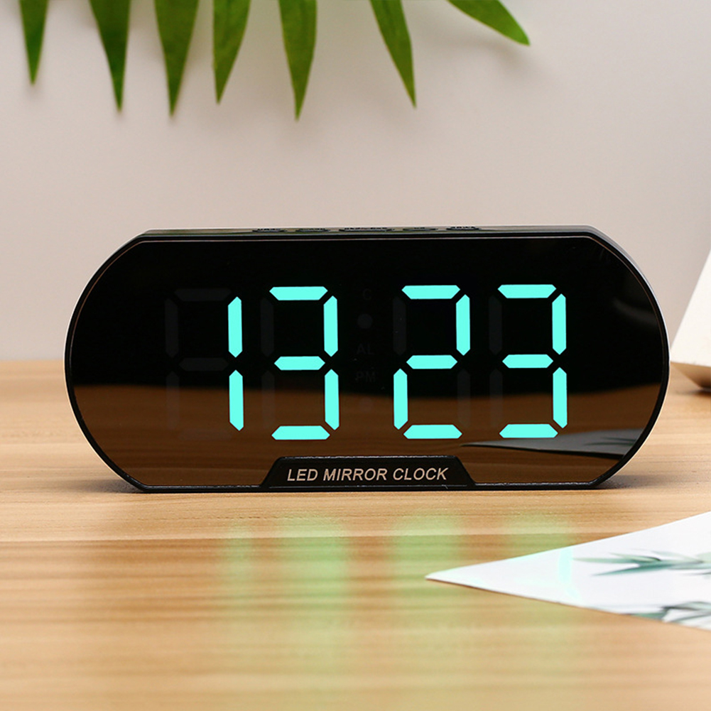 Led  Electronic  Clock Modern Minimalist Fashion Student Alarm Clock Living Room Bedside Mirror Silent Clock Black shell green light