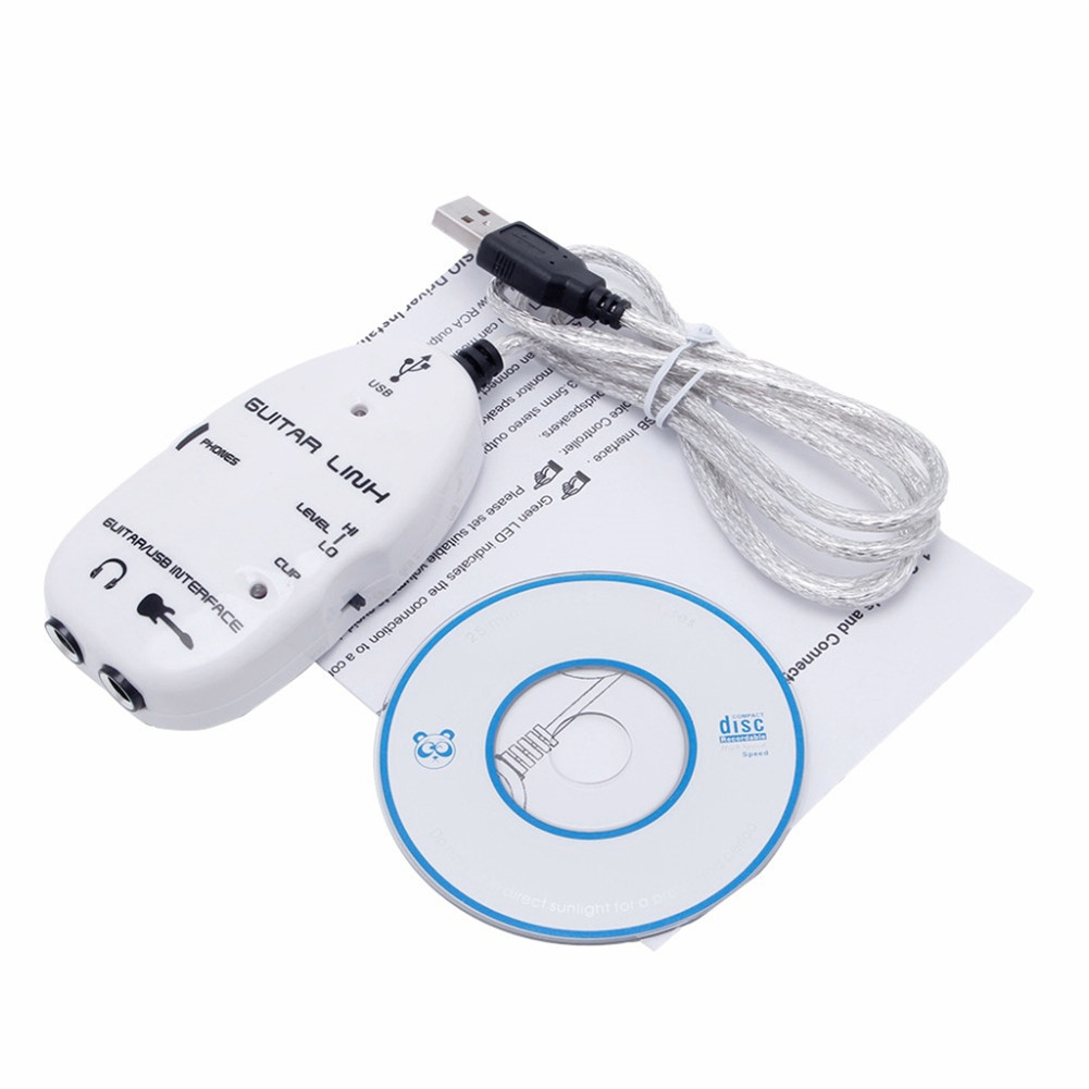 Guitar Cable Audio USB Link Interface Adapter for MAC/PC Music Recording Accessories white