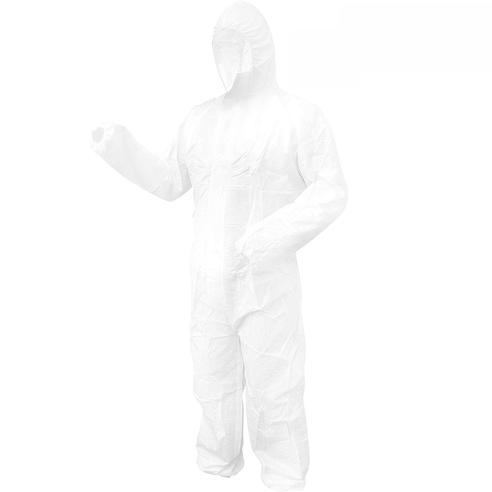 Disposable Bootie and Hood Coverall Suit Dustproof Breathable SMS Non-woven Isolation Garment 165cm