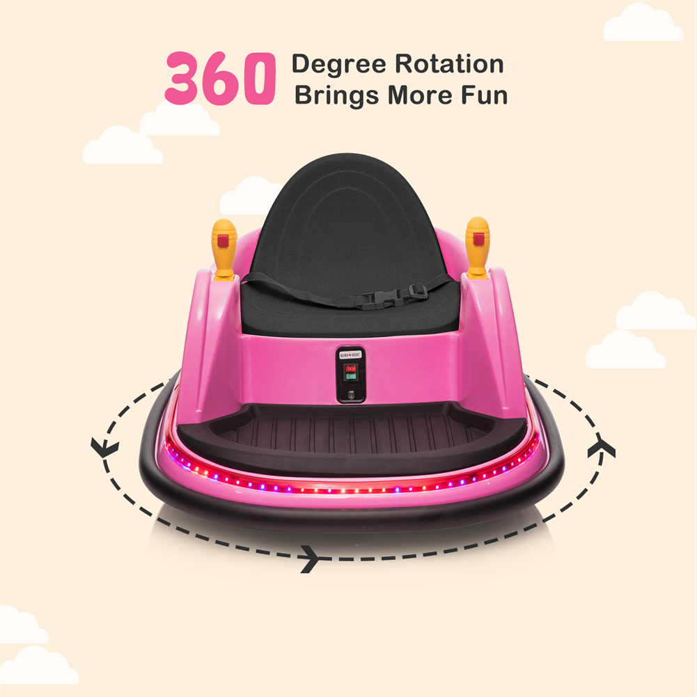 US Kids Bumper Car Remotely Controllable Rechargeable Colorful Flashing Light Bumper Car With Adjustable Seat Belt Pink