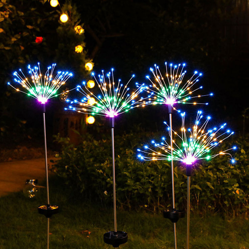 Solar Remote Control Pin Lamp Outdoor Garden LED Fireworks Lights Christmas Xmas Wedding Party Decoration Lamp 152LEDs colorful light