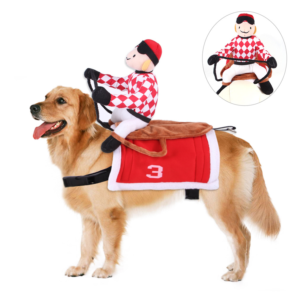 Pet Dog-jockey Horse Race Costume Funny Clothes for Halloween Party Decor Red