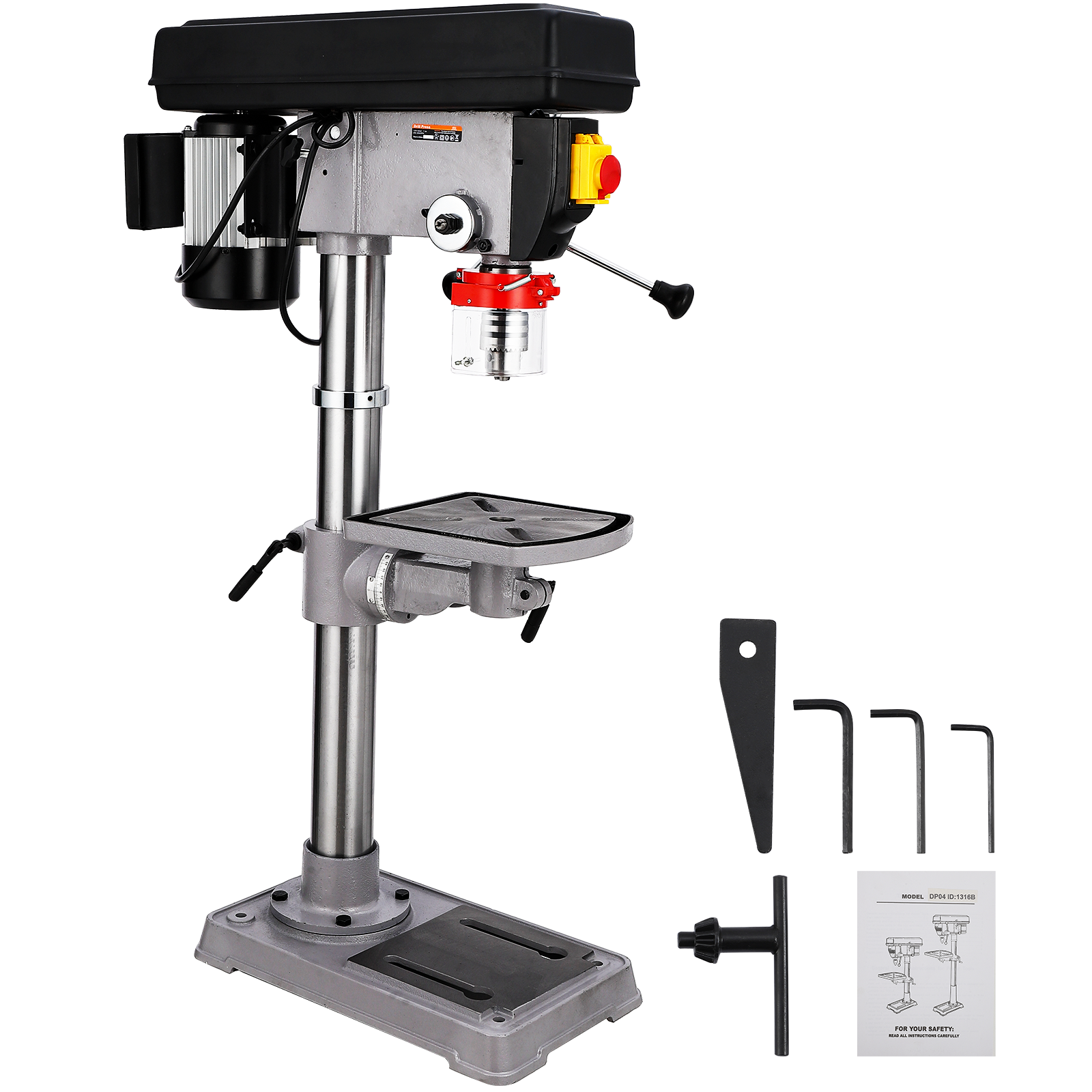 US GARVEE 13 in Benchtop Drill Press, 7.5 Amp 120V Pure Copper Motor, 288-3084 RPM Variable Speed Cast Iron Bench Drill Press, 0-45°Tilting Worktable, Tabletop Drilling Machine for Wood Metal