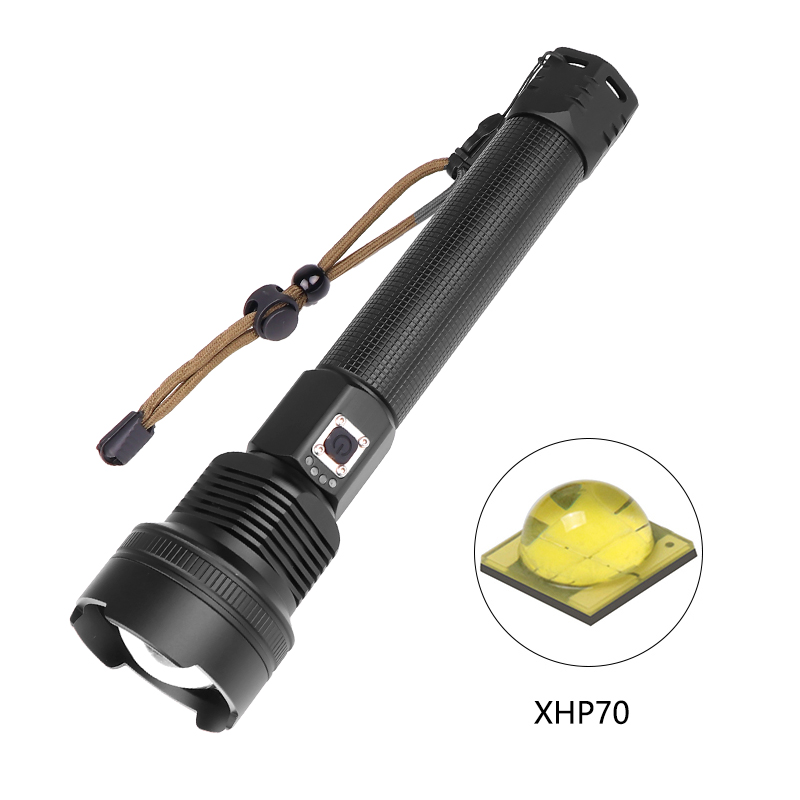 XHP70 LED 3Modes Dimming High Brightness USB Charging Flashlight  black_Model 1907