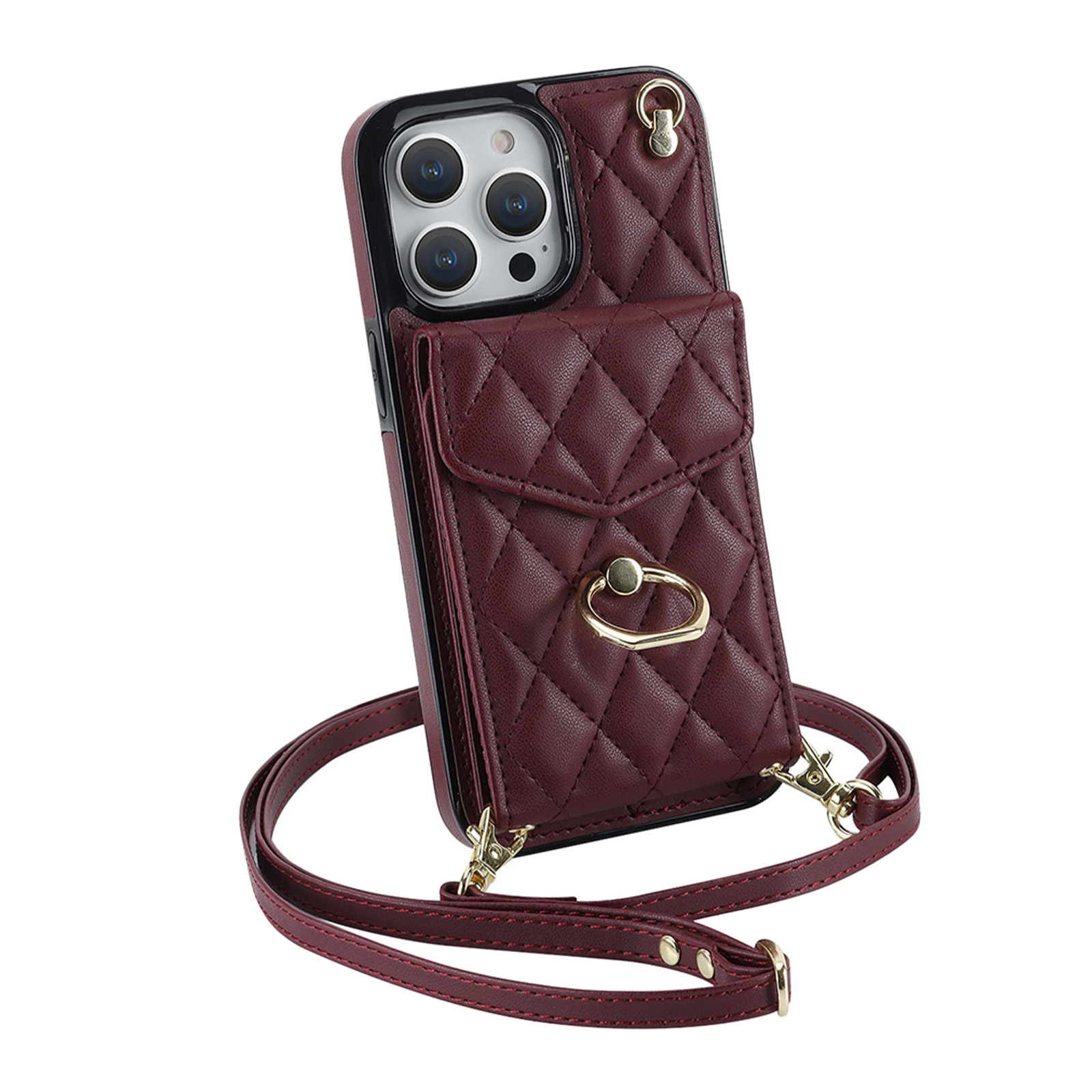 Phone Case With Adjustable Ring Holder Lanyard Wallet Bag Phone Case Protective Shockproof Leather Case