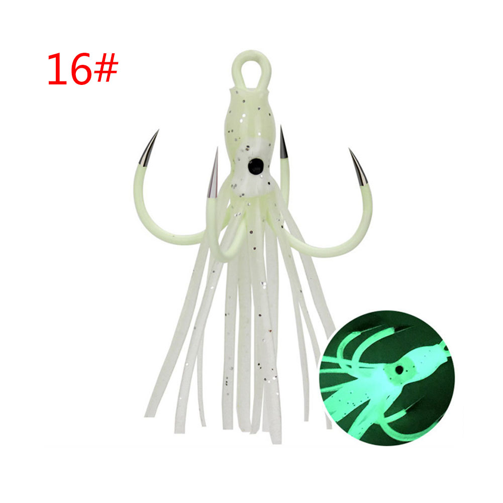 Fishing Lure Luminous 5cm Octopus Lure and Four-hooks Fishing Accessories for Sea Fishing 16#Luminous four hooks + Luminous octopus
