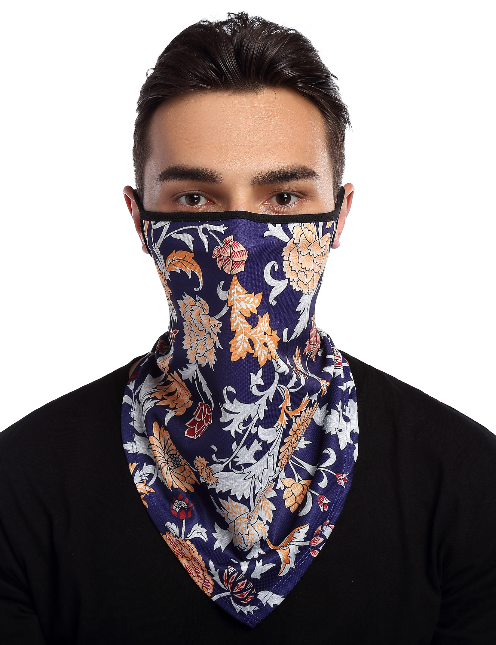 [US Direct] MOUNCHAIN Ear Hanging Mask Printed Pullover Outdoor Sports Headcover Casual Sunproof Mask Scarf  Navy blue sunflower
