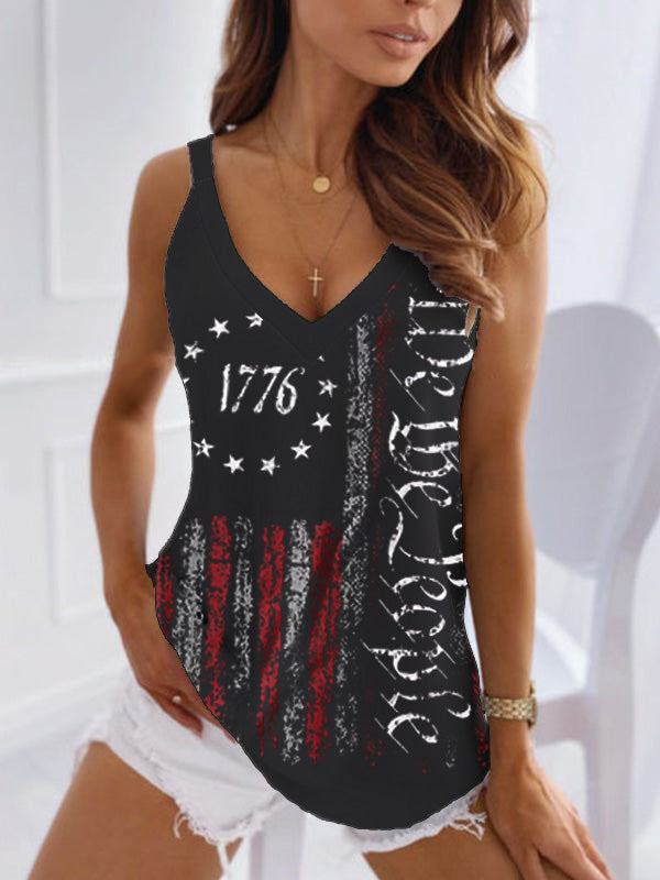 Women Sleeveless T-shirt Fashion V-neck Elegant Printing Casual Tank Tops For Party black XL