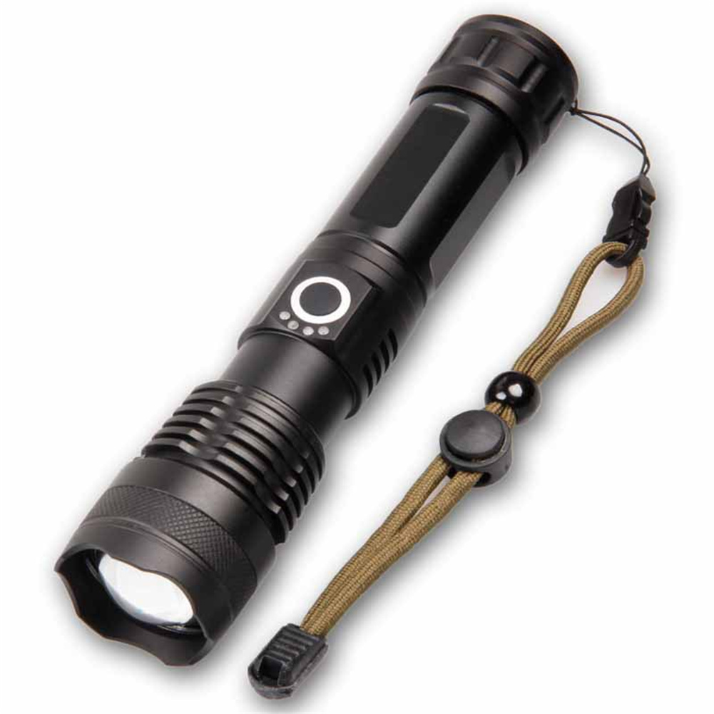Led  Flashlight, Super Bright P50 4-core Ipx-6 Waterproof Torch With Battery Capacity Display, Zoomable, For Adventure Camping Flashlight USB Cable