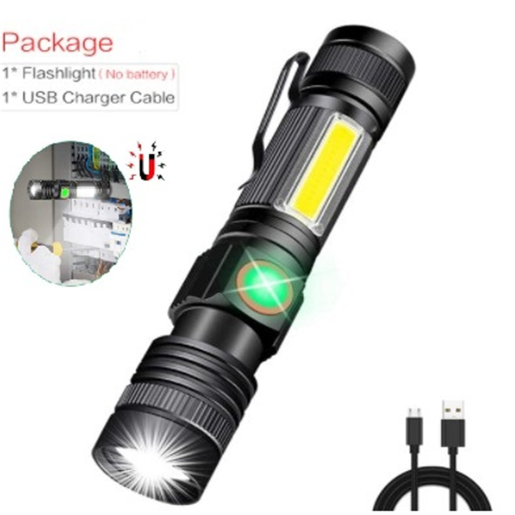 Xml-t6 Led  Flashlight, Rechargeable Super Bright Magnetic Pocket Light With Clip, Anti-skid Waterproof, Zoomable Lamp For Camping Flashlight+usb line