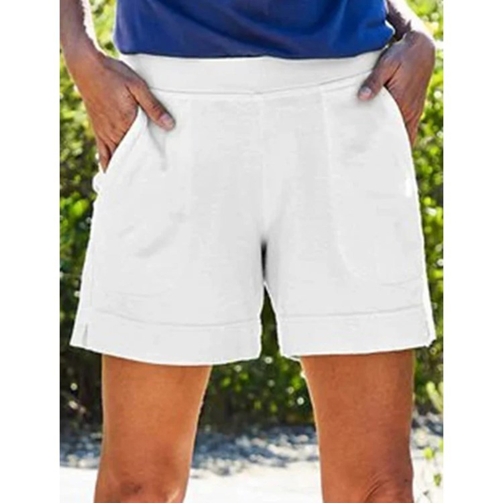Summer Women Shorts Casual Cotton Linen Breathable High Waist Pants With Pockets Loose Solid Color Shorts White M