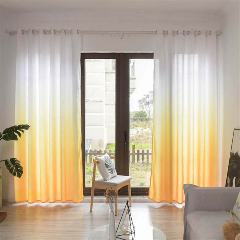 Gradient Wood Grain Printing Curtain Shading Drapes With Hanging Holes 1*2.7m High yellow