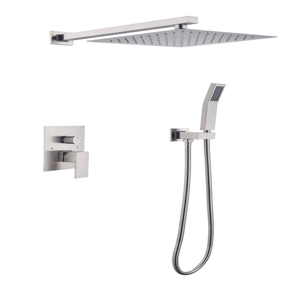 [US Direct] Shower Combination Set Stainless Steel Thermostatic Shower System With 10 Inch  Shower Square Head silver