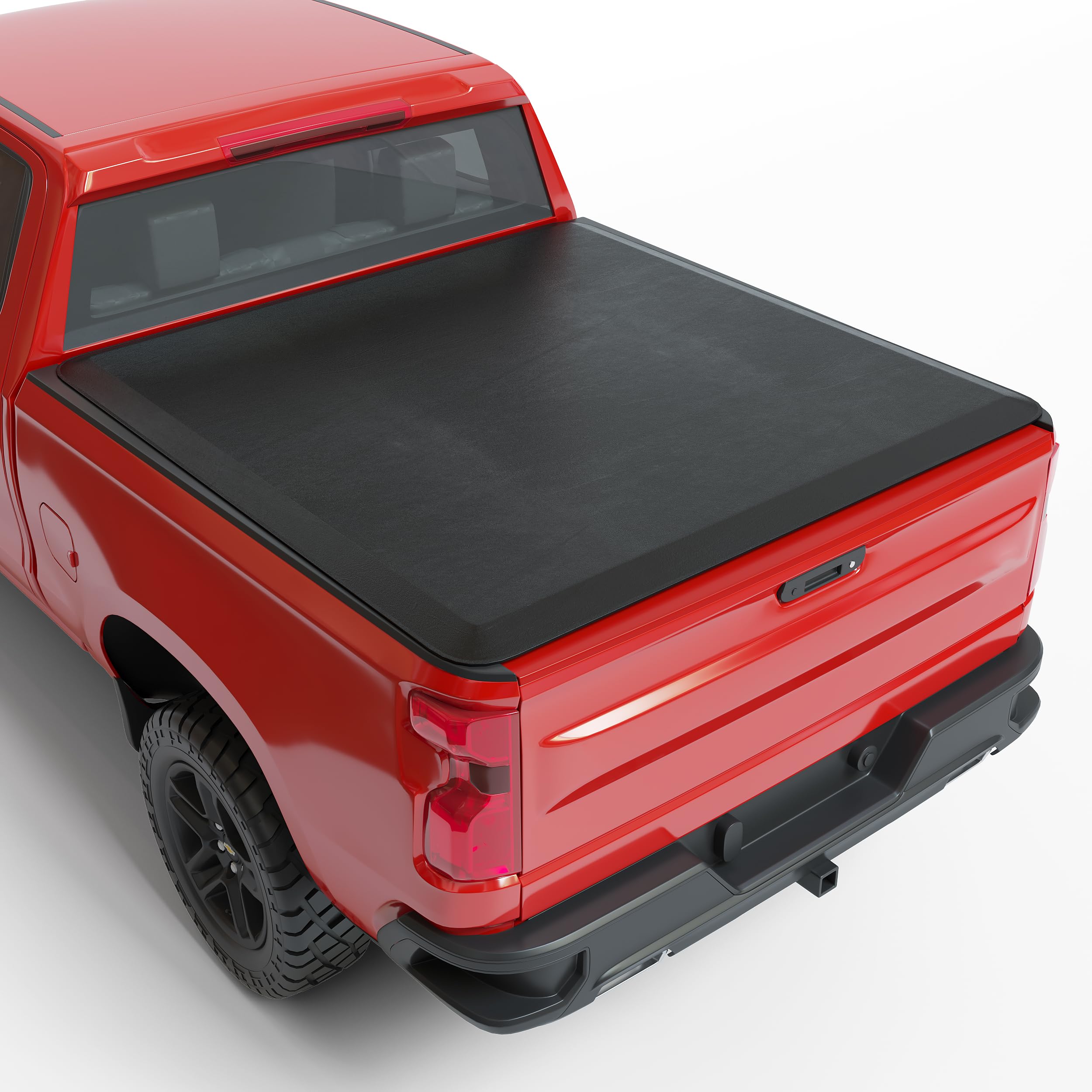 US GARVEE 6.6ft Soft Quad Fold Truck Bed Tonneau Cover Compatible with 2019-2023 Chevy Silverado Black