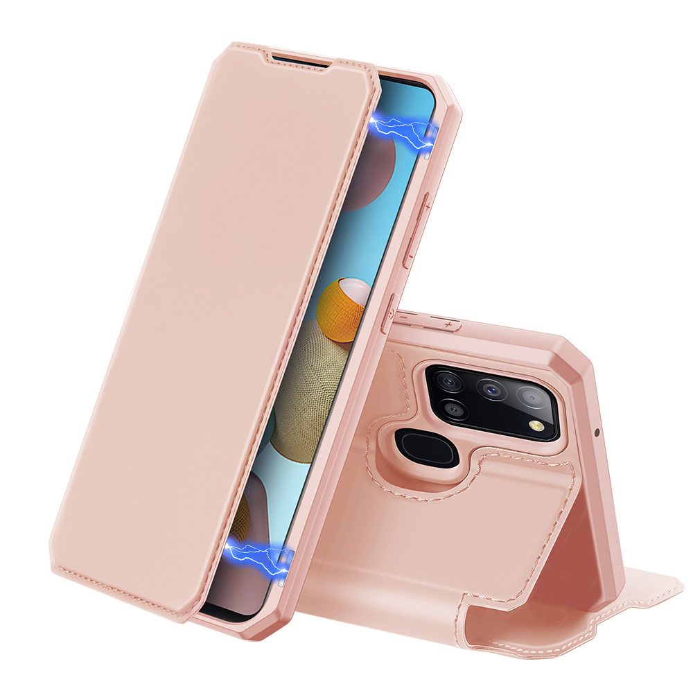 DUX DUCIS for Samsung A21S/A51 5G Magnetic Mobile Phone Holder Leather Case with Cards Slot Pink_Samsung A21S