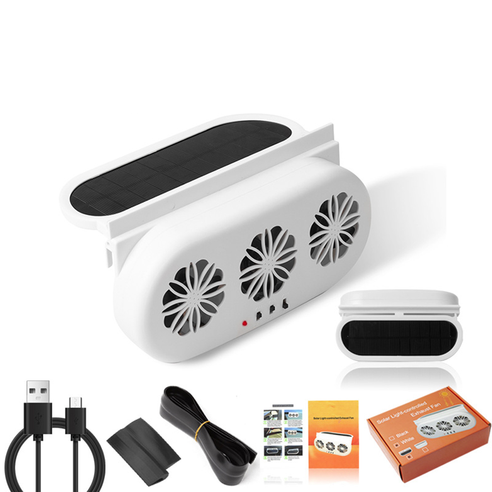 Car Exhaust Fan Solar Power Window Ventilator 3 Fans Front Rear Window Radiator Promoting Air Circulation USB Charging Vehicle Radiator Vent Device White