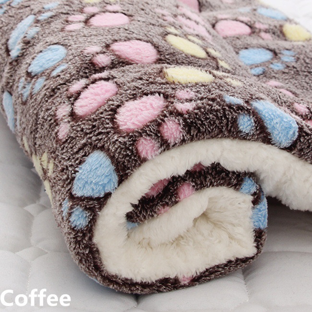Pet Mat Thickening Warm Autumn Winter Cat Dog Blanket Anti-slip Cushion Coffee Footprint_1# 32*25cm