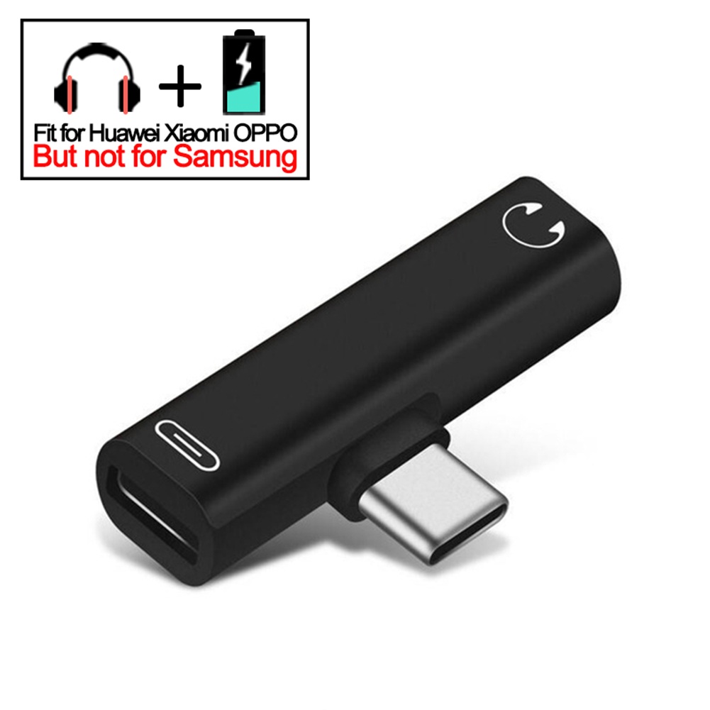 2 In 1 Earphone  Charging  Cable  Converter, Usb 3.5 To Type C Otg Adapter, Compatible For Macbookpro Xiaomi Huawei Type-c black