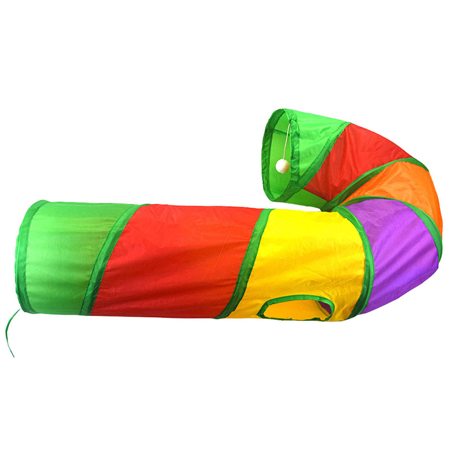 Cat Tunnel With Playing Ball J Shaped Rainbow Color Small Animal Activity Tunnels Collapsible Rabbit Interactive Supplies Tunnels Indoor Cats Tunnel Toy For Kittens Puppies Rabbits Rainbow J Pass