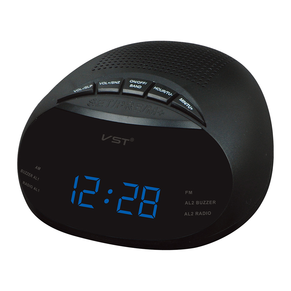 Clock-Controlled LED Alarm Clock with Radio & Snooze Function Gift Decoration European Specification 13.5 * 6.5 * 13.5CM  blue