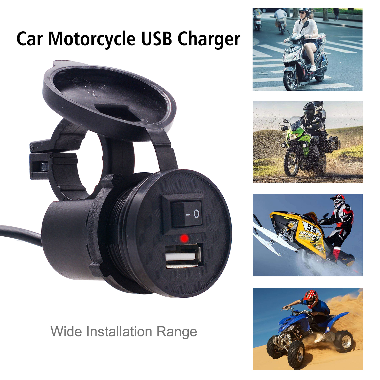 Motorcycle Mobile Phone Charger 12v Waterproof Single USB with Switch