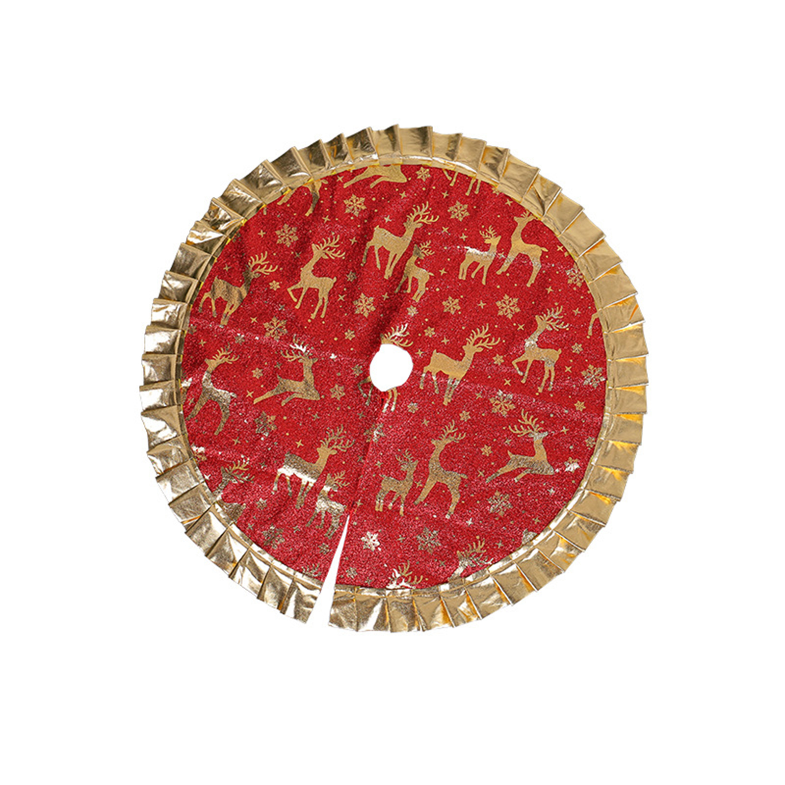 Christmas Tree Skirt 35.4 Inches Christmas Deer Snowflakes Pattern Christmas Tree Mat For Holiday Party Indoor Outdoor Decor N3-17 gold elk style