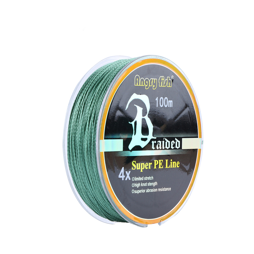 ANGRYFISH Diominate PE Line 4 Strands Braided 100m/109yds Super Strong Fishing Line 10LB-80LB Dark Green 5.0#: 0.37mm/50LB