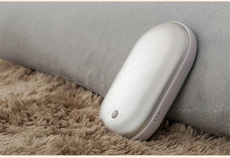 5200mAh USB Rechargeable 2 in 1 Electric Hand Warmer Mini Pebbles Pocket Power Bank Silver