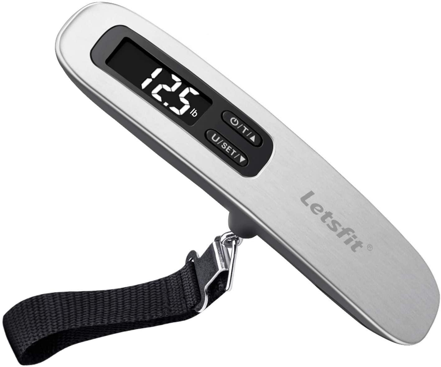 [US Direct] El910h Digital Luggage Scale 110-pound Hanging Luggage Scale With Backlit Lcd Display Portable Luggage Weighing With Hook silver