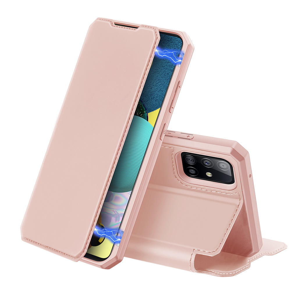 DUX DUCIS for Samsung A21S/A51 5G Magnetic Mobile Phone Holder Leather Case with Cards Slot Pink_Samsung A51 5G