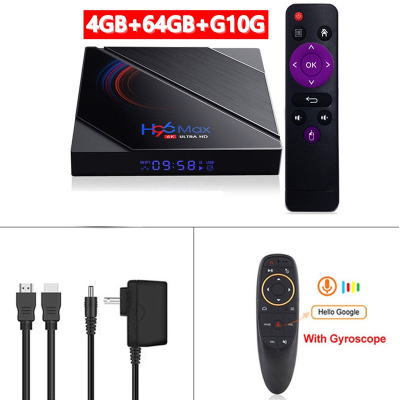 Tv Box Android 10.0 H96 Max H616 Media Player Dual Frequency Wifi Smart  Tv  Box 4+64g 4+64G_Australian plug+G10S remote control