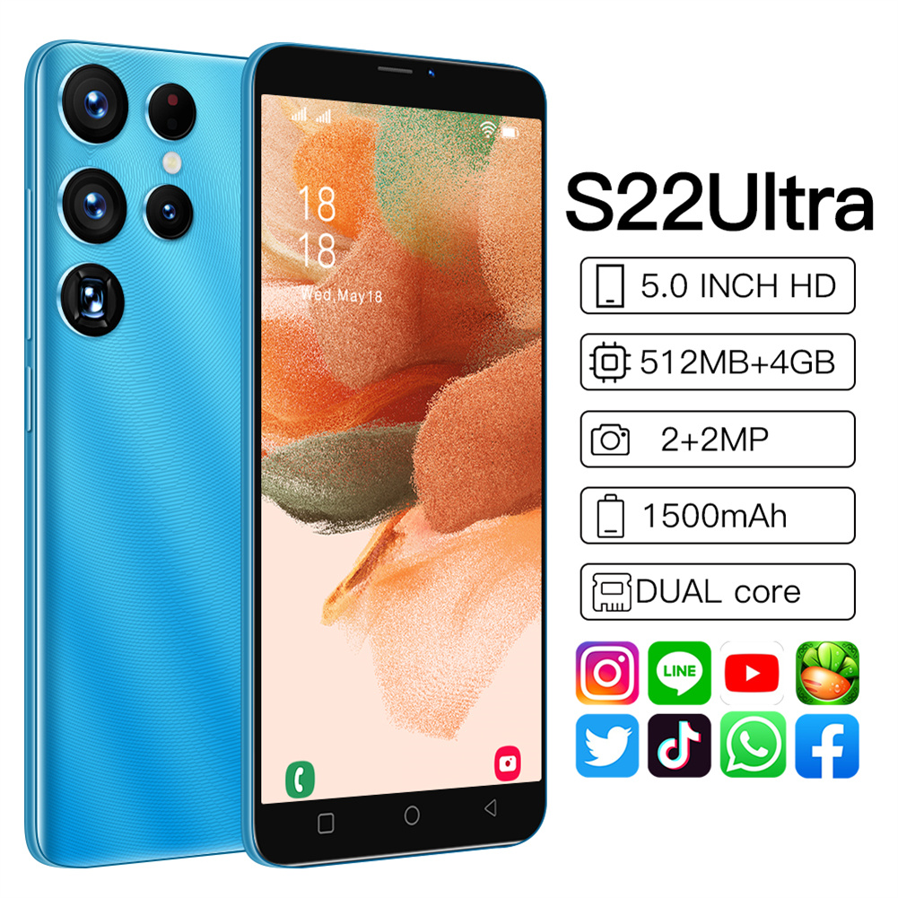 5.0-inch S22Ultra Smartphone 2MP+2MP Camera 1500mah Li-ion Battery Face Recognition Multi-functional Cellphones (512m+4gb) blue_US Plug